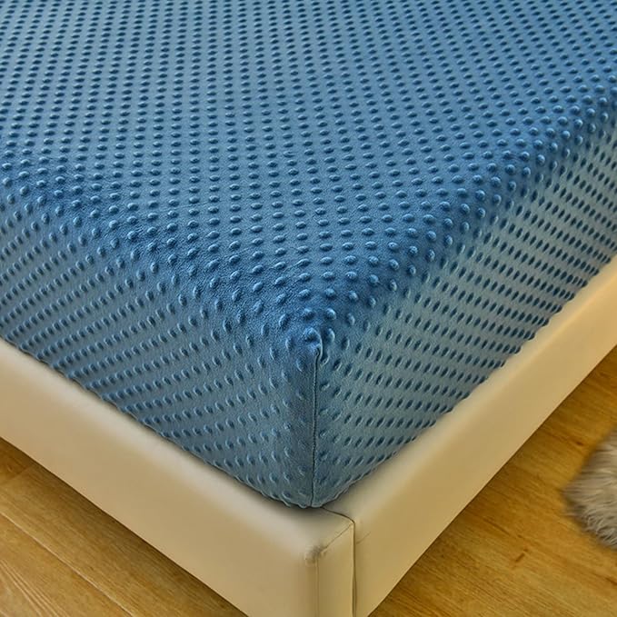 ZIQINPSQ Coral Velvet Fitted Sheet-Thickened Cold-Resistant and Warm Bed Sheets-Soft Velvet Fleece Fitted Sheets with-Elastic All Around. (Steelblue, Full)