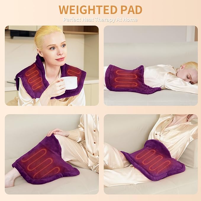 Heating Pad for Neck and Shoulders and Back Pain Relief, Weighted Heat Pad with Dry&Moist Heat, Neck Heating Pads 4 Heat Settings, Auto-Off, Christmas Gifts for Women Men Mom Dad, 19'' x 22'', Purple
