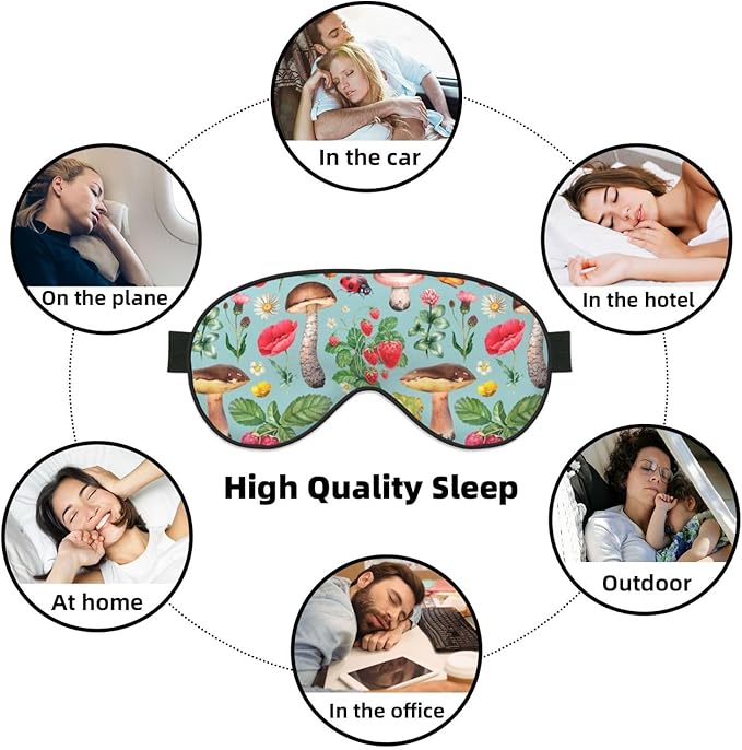 Floral Berry Mushroom Sleep Mask Eye Mask with Adjustable Strap Eye Sleep Shade Cover Blocks Light for Women Men Airplane Travel Nap