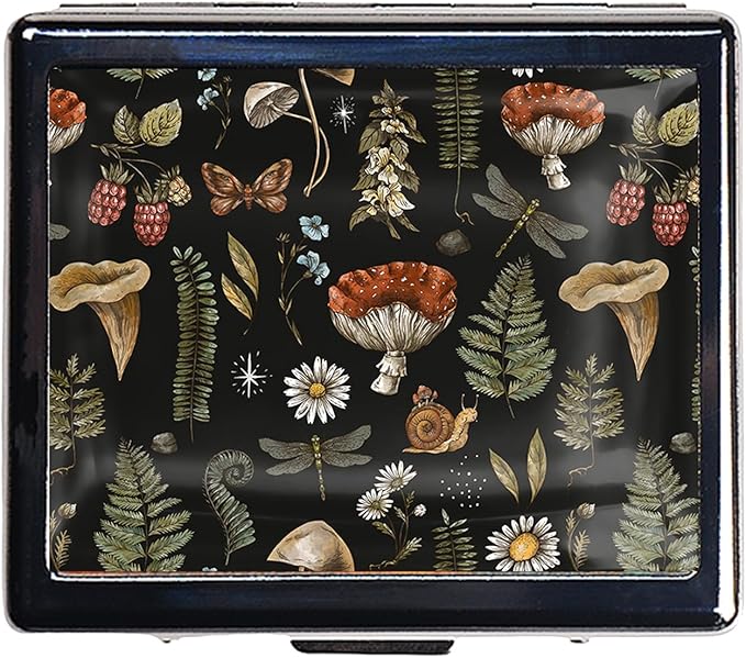 7 Days Chromed Shiny Silver Pill Organizer with Mirror Inside Has 8 Separate Compartments Rectangle 7 Days Pill Box Pill Case (Autumn Harvest Woodland Mushrooms)