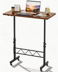 GTPLAYER Small Standing Desk Adjustable Height, 30.7"-46.4" Portable Computer Table Mobile Desk Workstation Stand Up Desk with Wheels Compact Rolling Table for Home Work Treadmill Walking Pad Brown