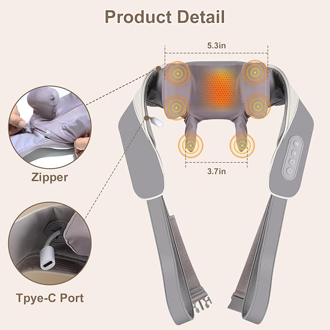 Neck and Shoulder Massager with Soothing Heat, Deep Tissue Kneading Shiatsu Massage Pillow for Back, Leg, Body Pain Relief, Electric Full Body Massager for Christmas Gifts