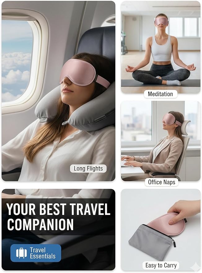 Weighted Eye Mask for Sleeping 2 Pack - 3D Contoured Sleep Masks for Women Men, Blackout Eye Mask for Travel, Meditation, Airplane, Memory Foam, Adjustable Strap Purple Pink