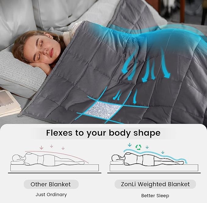 ZonLi Weighted Blanket for Adults (80"x87", 20lbs, Dark Grey) King Size High Breathability Cooling Heavy Blanket, Soft Material with Premium Glass Beads, All-Season, Easy Care
