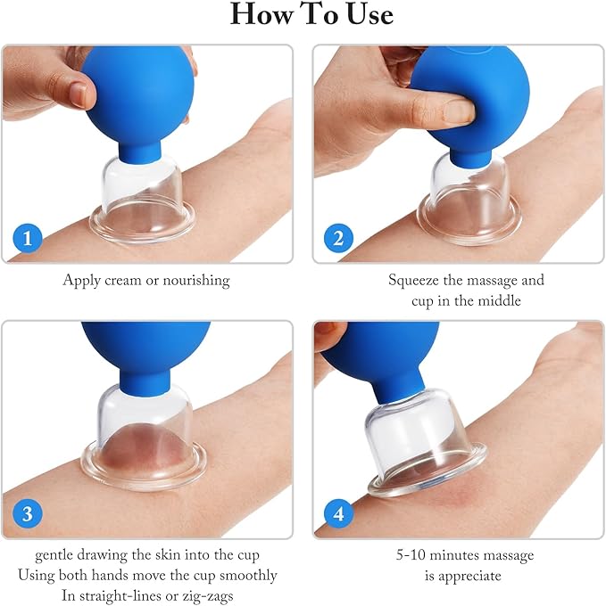 BBTO 4 Pcs Glass Facial Cupping Set Silicone Vacuum Suction Massage Cups Skin Tightening Therapy for Face Body Eyes Back Shoulder Pain(Multicolor)