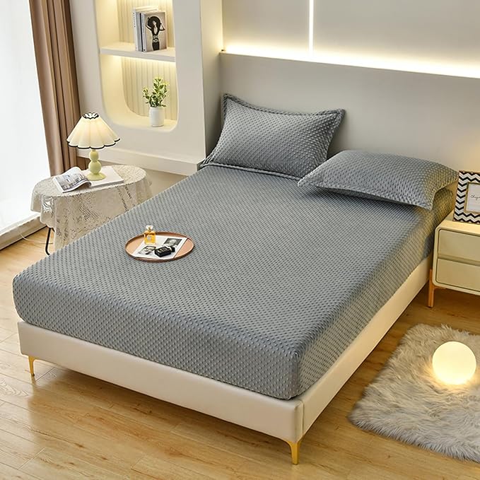 ZIQINPSQ Coral Velvet Fitted Sheet-Thickened Cold-Resistant and Warm Bed Sheets-Soft Velvet Fleece Fitted Sheets with-Elastic All Around. (Darkgray, Twin)