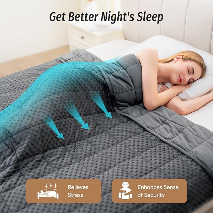 Wemore Minky Dot Weighted Blanket for Adults Queen Size 15 lb, Soft Heavy Blanket for Stress Relief and Sleep Promotion, Breathable Blanket for All-Season with Glass Beads, Dark Grey 60 x 80 inches