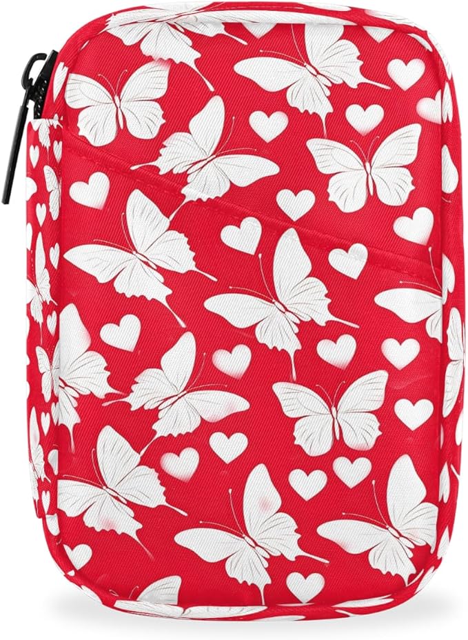 Heart Butterfly Red Pill Case Everyday Travel, 7 Day Weekly Medicine Pill Box Compact Portable Pills Bottle Organizer with Zipper for Daily Vitamin Medicine Holder Bottle Organizers Bag