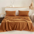 Simple&Opulence Belgian Linen Sheet Set Solid Color - 4 Pieces (1 Flat Sheet, 1 Fitted Sheet & 2 Pillowcases) Natural Flax Cotton Blend Soft Breathable Farmhouse Bedding - King Size, Rust
