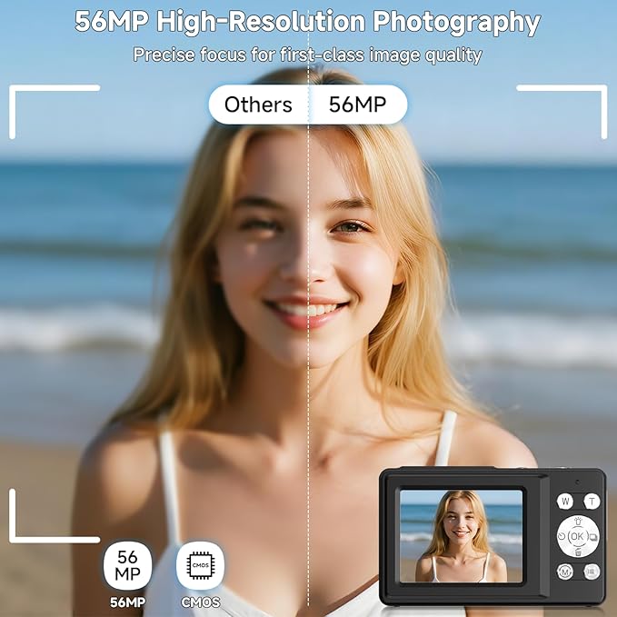 Digital Camera, 56MP 2.7K Dual-Screen Selfie Camera with 16X Zoom, 20 Filters & Anti-Shake, Portable Point and Shoot Digital Cameras with 32GB Card, Compact Travel Cameras for Beginners Teens Kids