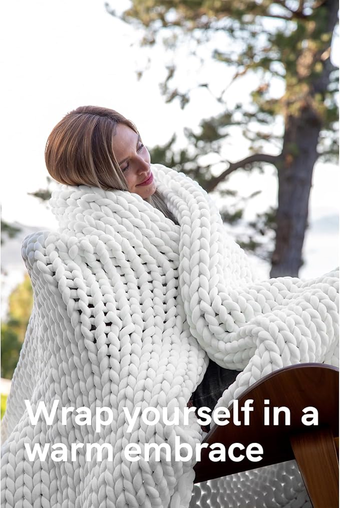 YnM Velvet Weighted Blanket, Handmade Chunky Knitted Design, Soft and Cozy, Temperature Regulating and Breathable, Machine Washable Throw for Sleep or Home Decor (Light Grey, 80x87 Inch, 25lbs)