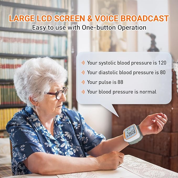 Scian Wrist Blood Pressure Monitors for Home Use, Automatic Blood Pressure Wrist Cuff with Voice Broadcast, Large Display, 2 Users 180 Memory with Carrying Case