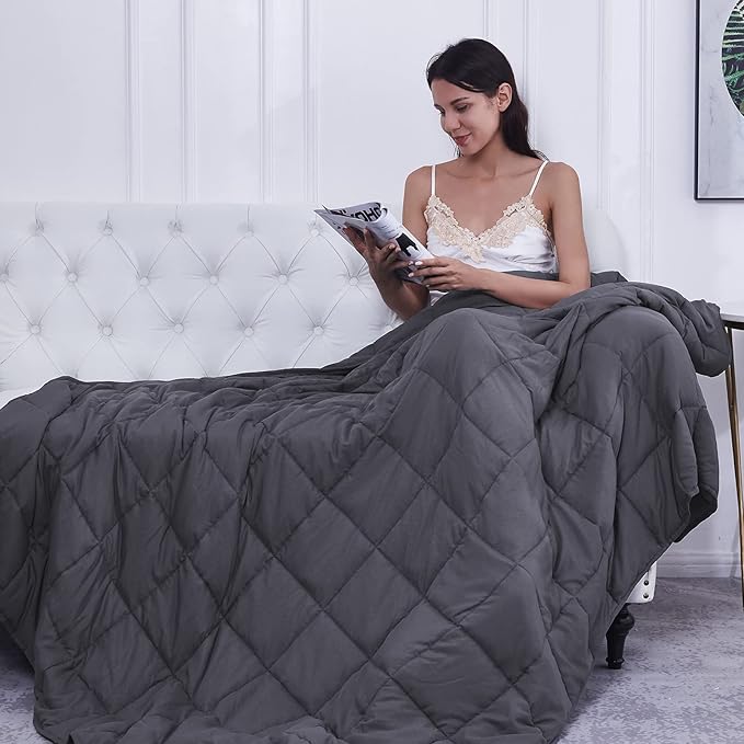 Weighted Blanket (15lbs 60"x80" Queen Size) Cooling Breathable Microfiber Material with Glass Beads Big Heavy Blanket for Adult All-Season Summer Fall Winter Soft Thick Comfort