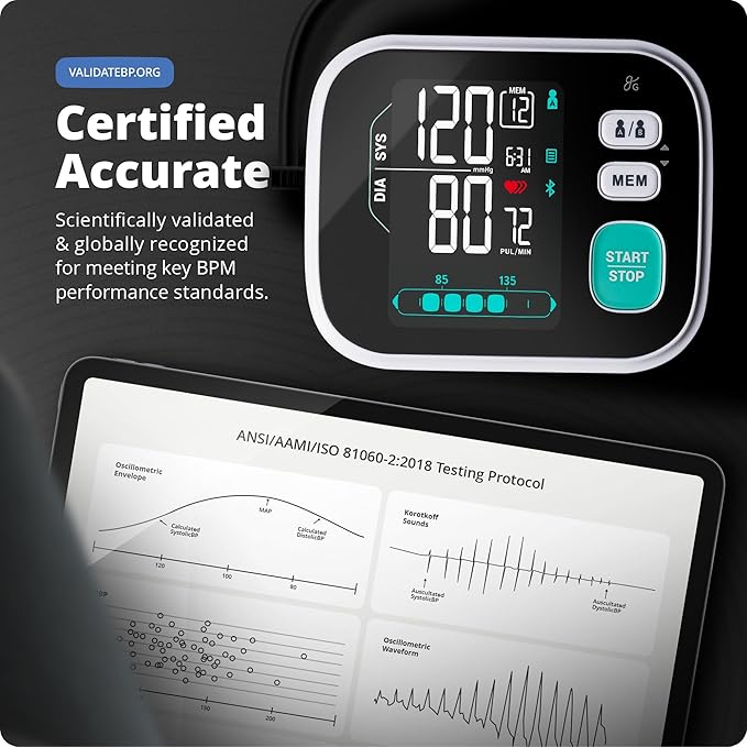 Greater Goods Premium Digital Bluetooth Blood Pressure Monitor for Home Use, Multicolor Large Screen, Black