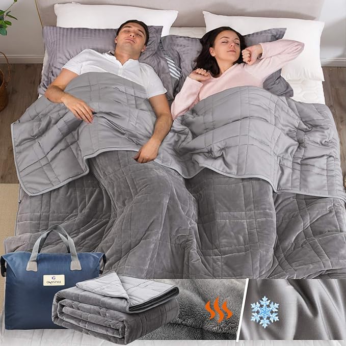 OMYSTYLE 80''x87'' Weighted Blanket Queen Size for Adult(20lb, Reversible), Double-Sided with Warm Short Plush and Cool Tencel Fabric - Carry Bag Included