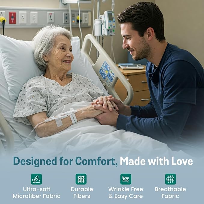 4 Pack Fitted Hospital Bed Sheets with Elastic All Around for a Double Brushed Ultra Soft Breathable 100% Microfiber Sheets, 36” x 84” x 12”