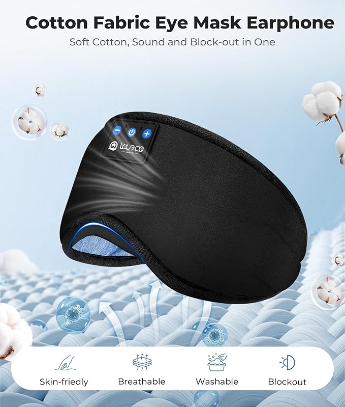 LOVE EYE Sleep Headphones Bluetooth 5.4 Sleeping Eye Mask Wireless Music Earphones with HD Speakers for Side Sleepers Total Blackout Cotton Mask for Travel, Home, Office, Unique Gifts