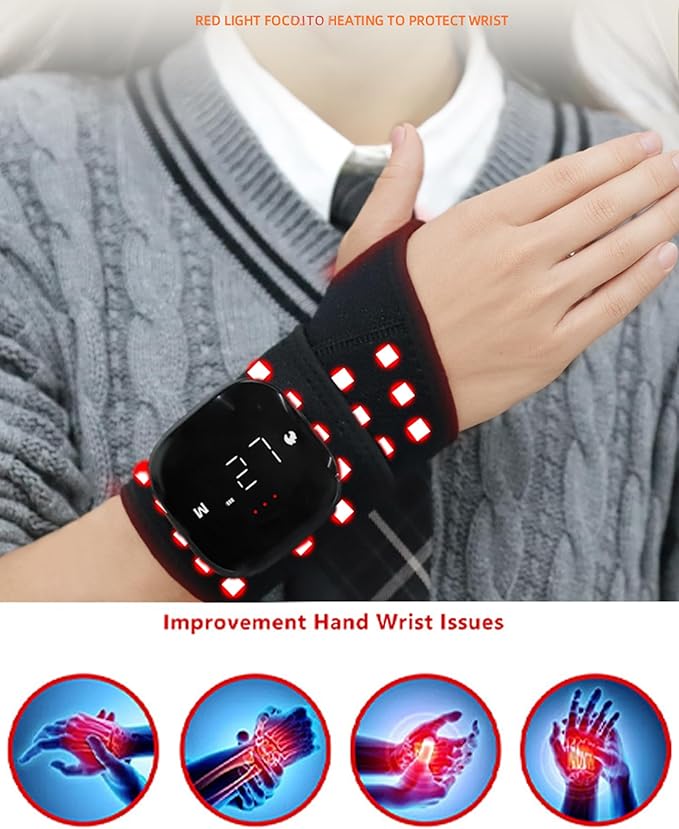 Red Light Therapy for Wrist and Hand, Infrared Wrist Wrap with Heat & 5 Massage Modes, Portable Therawrap for Carpal Tunnel Relief, Tendonitis & Joint Pain, FDA Cleared （1 PCE Wrist Only