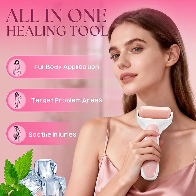 Ice Roller for Face, Premium Facial Ice Roller and 2X Rollers for Long Lasting Cold - Eye Roller for Puffy Eyes & Cold Massage for Migraines (Pink)