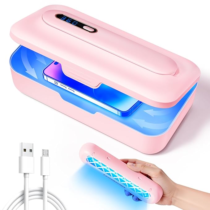 Nail Tool Sterilizer Box - Portable Recharging Nail Tool Cleaner Box Container Plastic Sterilizer Machine for Nail Tools,Tweezers,Hair Salon,Tattoo,Jewelry, Phone (Pink)