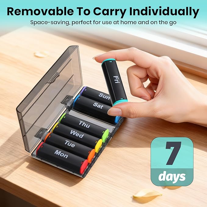 Weekly Pill Organizer 2 Times a Day, Lockable 7 Day AM PM Pill Box for Seniors, Large Travel Pill Case for Vitamins, Fish Oil, Supplements and Medication, Waterproof BPA-Free ABS, Black