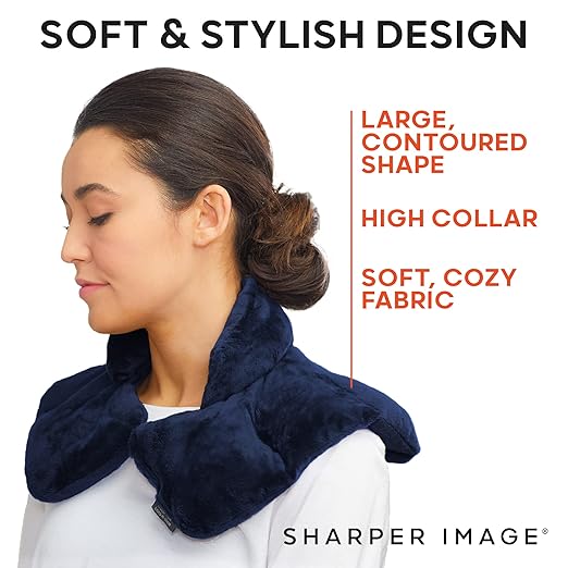 Sharper Image Heated Neck & Shoulder Wrap - Microwavable Warm & Cooling Plush Pad, Scented Aromatherapy (100% Natural Lavender & Herb Spa Blend), Pain Tension Headache Relief Therapy, Gift for Women