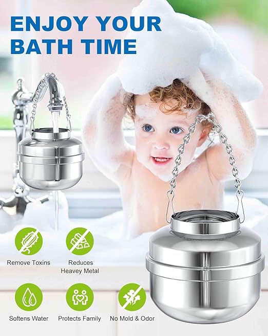 All Metal Bathtub Water Filter，Multi-Stage Filtration, Removes 99% Chlorine, Heavy Metals & Contaminants, Hard Water Softener, for Baby & Sensitive Skin