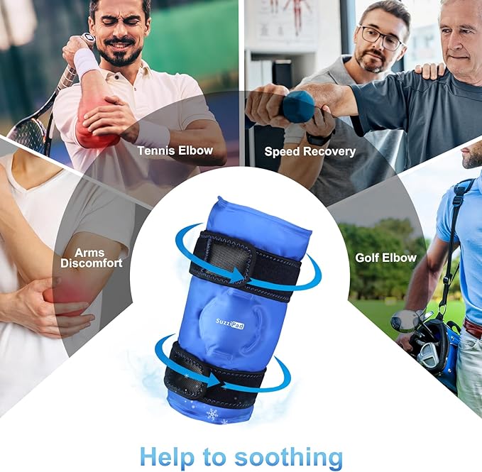 SuzziPad Elbow Ice Pack Wrap – Wearable Cold Compression Sleeve for Elbow & Forearm, Reusable Ice Pack for Tennis & Golf Recovery, Blue