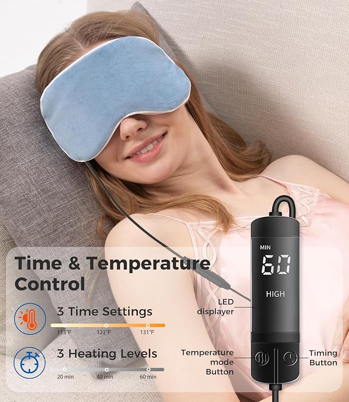 Aroma Season Heated Eye Mask, Warm Eye Compress for Dry Eyes, Moist Heat Therapy for Blepharitis, Dark Circle, Chalazion, Puffy Eyes (Blue)