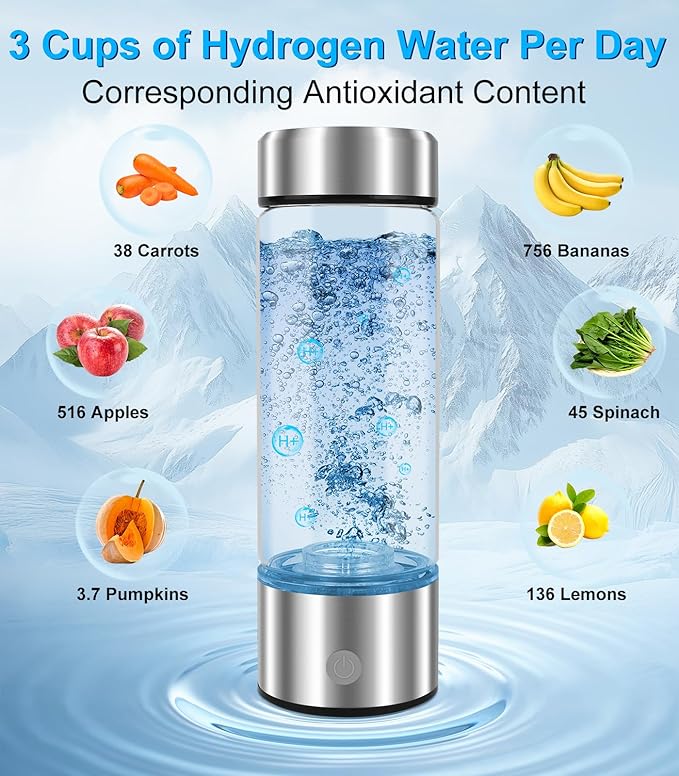 2026 Upgrade Hydrogen Water Bottle Generator, Up to 4000+ PPB, SPE+PEM Tech, Rechargeable 16OZ Hydrogen Water Ionizer Machine, for Home, Office, Travel, Fitness Drinking– Gift for Family & Friends