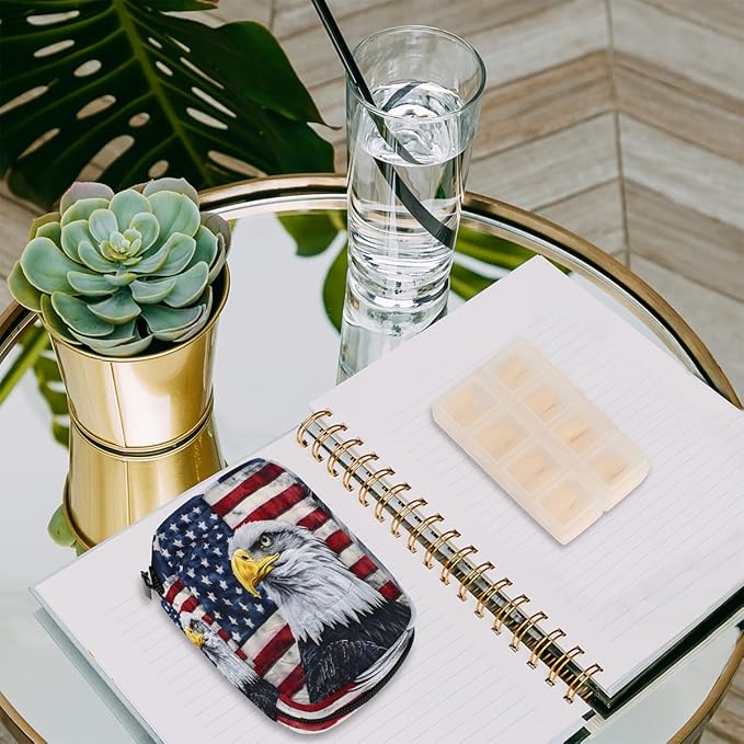 American Flag Animal Eagle Travel Pill Organizer Box Weekly Portable Pill Case Daily Pills 7 Day Small Birth Control Pills Container Removable Compartments for Medicine Vitamins Fish Oil