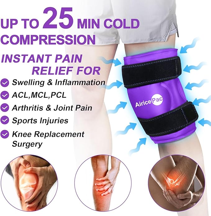 2 Ice Pack for Knee Pain Relief, Reusable Gel Ice Wrap for Injuries, Swelling, Knee Replacement Surgery, Cold Compress Therapy for Arthritis, Meniscus Tear and ACL, Purple