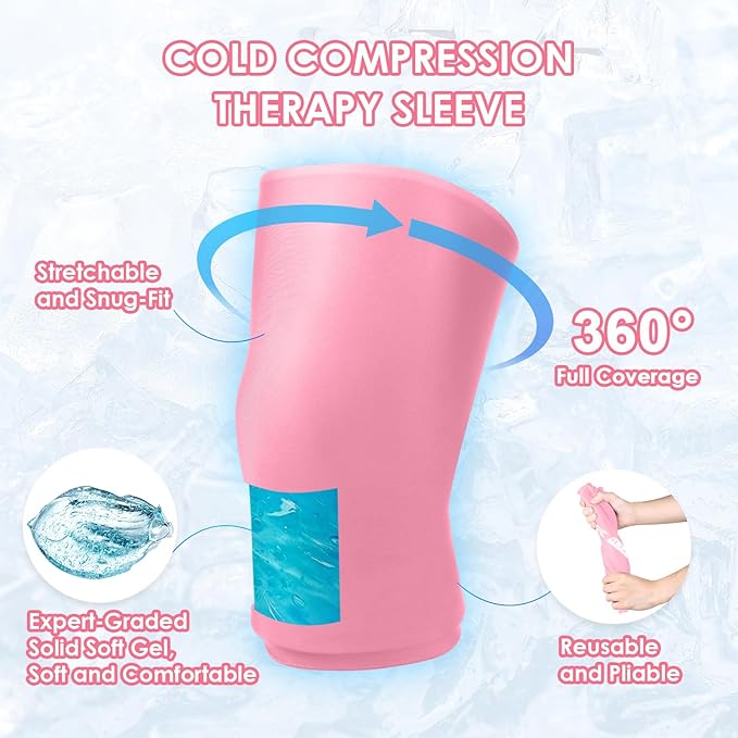 ComfiTECH Knee Ice Sleeve for Cooling Application, Flexible Cold Gel Pack Reusable, Extra Large, Pink