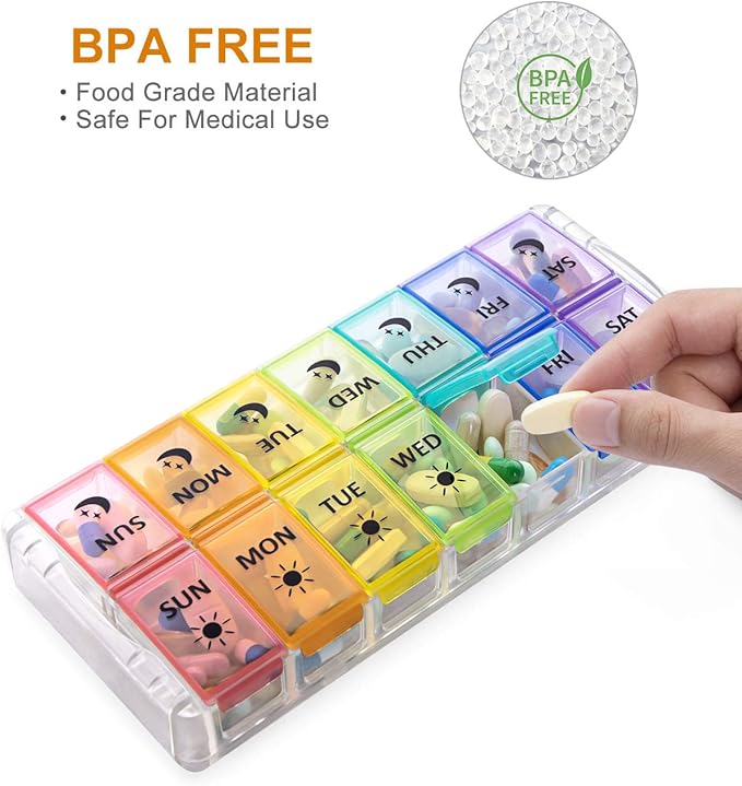 Pill Organizer 2 Times a Day, Fullicon Quick Fill Large Weekly AM PM Pill Box, Medicine Organizer 7 Day, Daily Pill Cases - Rainbow (Patent Registered)
