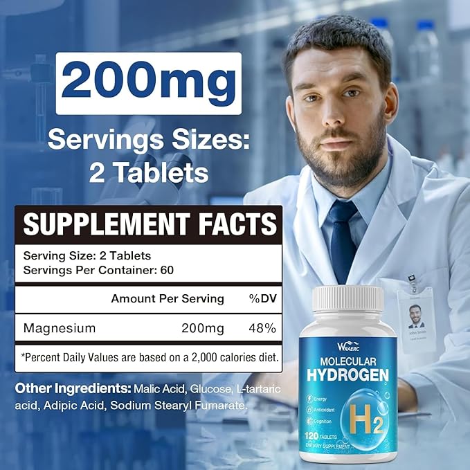 Hydrogen Water Tablets with Magnesium -12 PPM Hydrogen Tablets for Drinking Water Molecular Hydrogen Water H2 Tabs Supplement for Cognitive Cellular Health