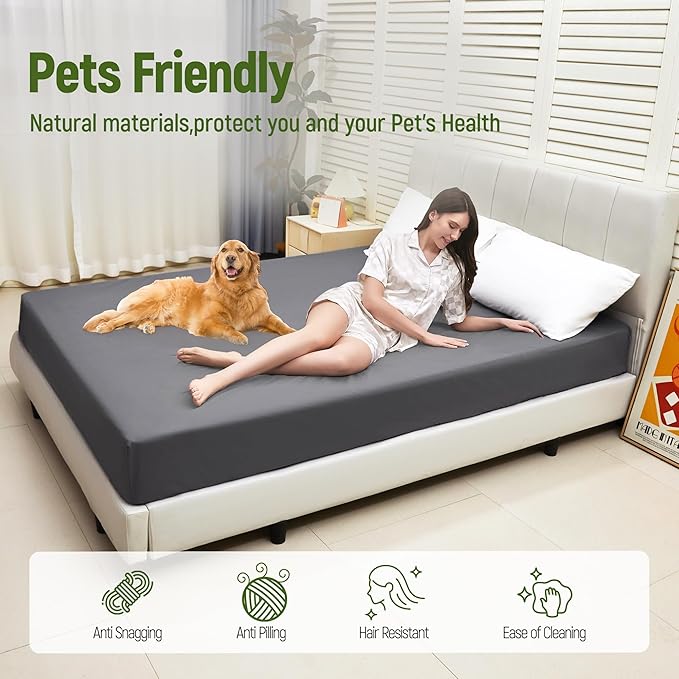 Earth Grounding Sheets Queen Deep Pocket 10% Silver Fiber+90% Organic Cotton, Fitted Earth Grounded Bed Sheets Bed Grounding Kit Fitted Grounding Sheet for Improved Sleep (Gray, Queen - 60"x80"x16")