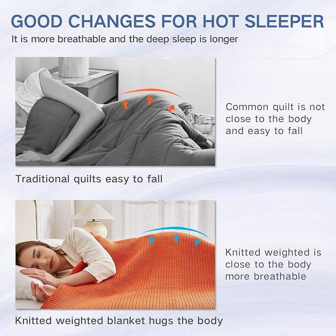 Guohaoi Knitted Weighted Blanket for Adults (Orange 60"x80" 17lbs) No Beads Cooling Throw Blanket for Hot Sleepers, Home Decor Breathable Chunky Knit Heavy Blanket Use on Queen/King Size Bed