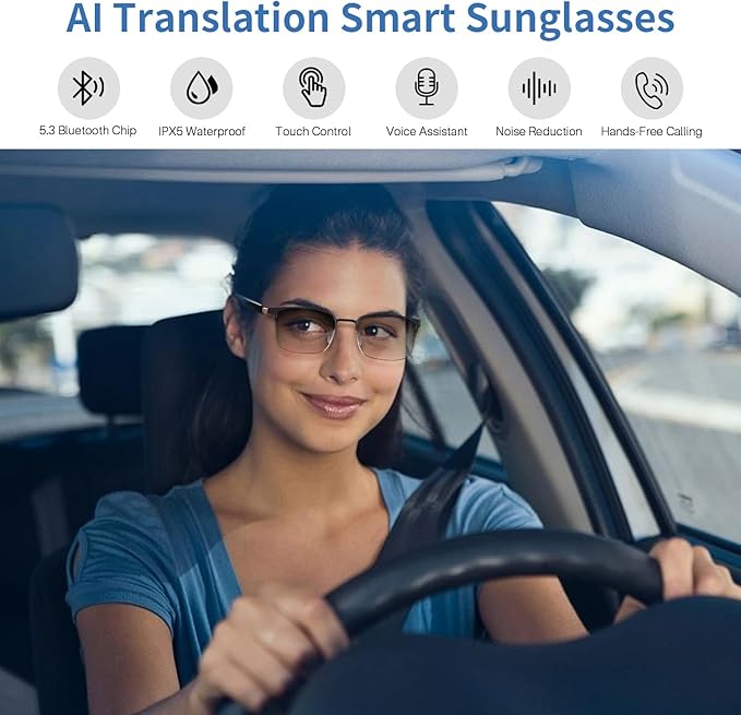 Smart AI Translator Glasses, Clear Blue Light Glasses for Woman Men, Simultaneous Interpretation Eyeglasses for 110+ Languages, Real-Time Translation, Remote Shooting,AI Smart Sunglasses for Travel -S