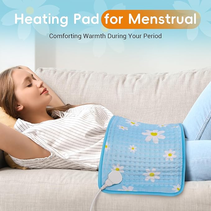 Comfytemp Gifts for Women, Heating Pad for Mom Wife Daughter Period Cramps and Back Pain Relief, 12" X 24" Cute Flower Heat Pad with 3 Heat Levels, Electric Soft Heated Pad, Dad Gift