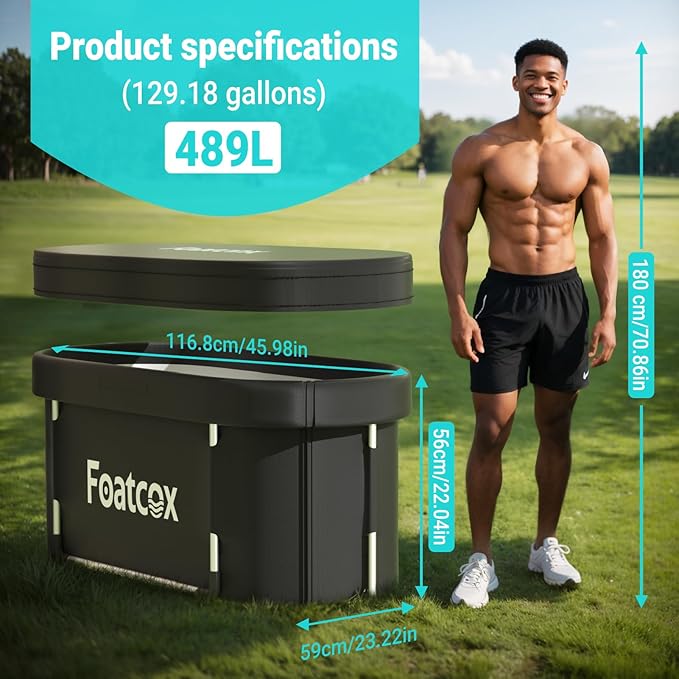 Portable Ice Bath Tub with Cover, Foldable Cold Plunge Tub for Outdoor Indoor, Large Bathtub for Athletes Ice Baths - 116.8 X 59 X 56 Cm