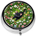 Garden Cat Pill Box 3 Compartment Small Pill Case,Portable for Pocket or Purse Pill Organizer Pill Container Holder with Mirror to Hold Vitamins, Medication, Fish Oil and Supplements