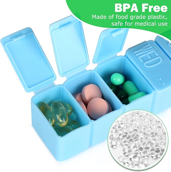 2Pack Weekly Pill Organizer,7 Days Pill Cases Travel Daily Pill Box Medicine Organizer Pill Box 7 Day Pill Organizer Weekly for Fish Oil, Calcium Tablets Supplements and Other Vitamin Pill (Pink+Blue)