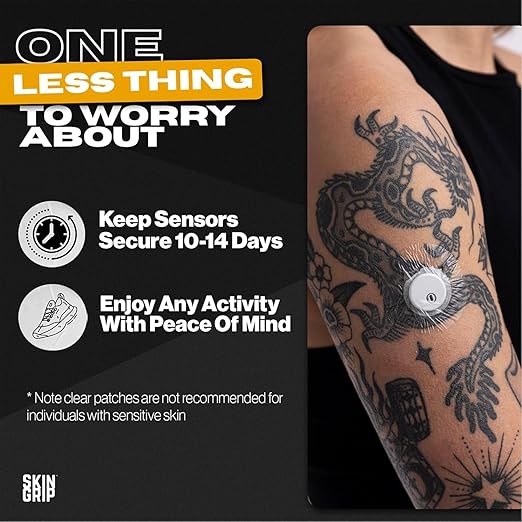 Skin Grip Freestyle Libre 3 Sensor Covers-Waterproof & Sweatproof Adhesive Patches for 10-15 Days (Not for Libre2), Pre-Cut CGM Diabetic Sensors Cover, Compatible with Instinct Sensors- 20 Pack, Clear