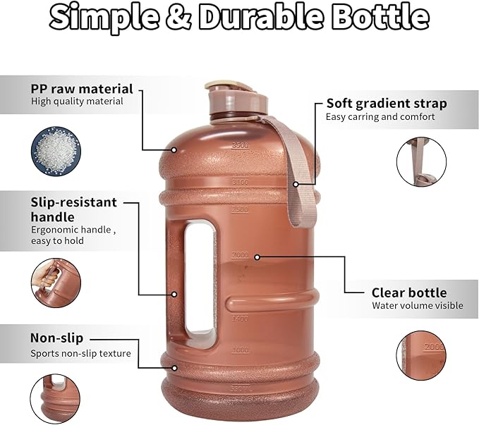 TOOFEEL Gallon Water Bottle - 128 oz with Flip Lid & Handle, BPA Free, Marked Measurements - Transparent Pink