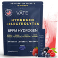 VATE Hydrogen Water + Electrolytes Powder Packets, 8 PPM Molecular Hydrogen + Electrolytes for Hydration, Focus & Recovery,Packets with Magnesium, Potassium, Vitamin C, 30 Count - Berry