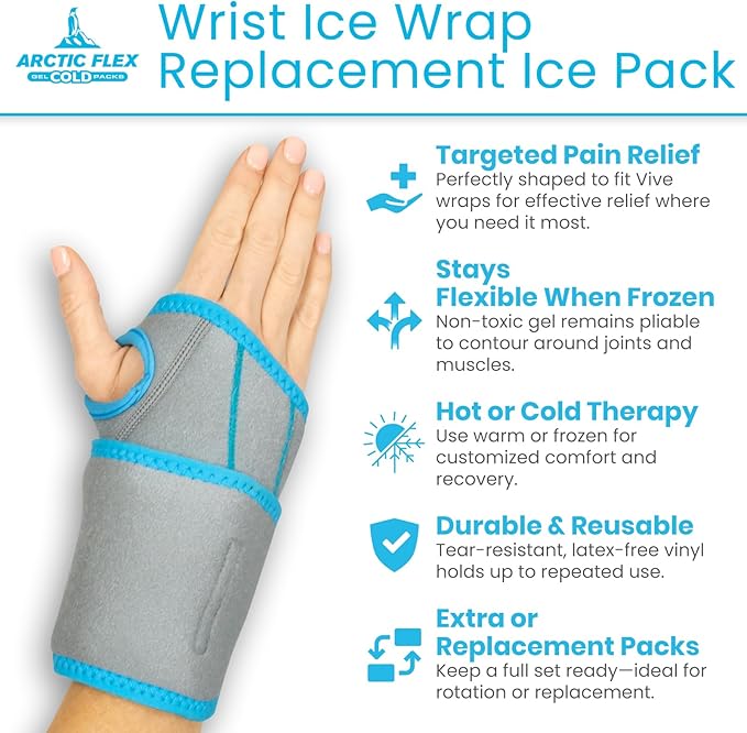Arctic Flex Gel Replacement Packs - Reusable Hot & Cold Gel Ice Packs for Wrist, Injuries & Swelling - Flexible Therapy Compression Wrap - Athletic, Women, Men