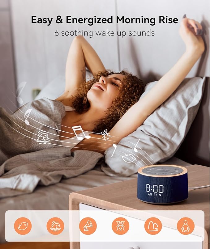 Dreamegg D1+ Sound Machine & Alarm Clock - Sound Machine for Sleep, White Noise Machine with 29 Soothing Sounds, Night Light, 0-100% Dimmable, White Noise Alarm Clock for Bedrooms Adults Baby, Blue