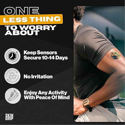 Skin Grip Freestyle Libre 3 Sensor Covers-Waterproof & Sweatproof Adhesive Patches for 10-15 Days (Not for Libre2), Pre-Cut CGM Diabetic Sensors Cover, Compatible with Instinct Sensors- 20 Pack, CAMO