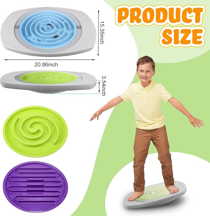 Balance Board with Maze for Kids, 20 Inch Labyrinth Wobble Board with 2 Balls & 3 Replacement Labyrinth Disks Plastic Rocking Seesaw Sensory Training for Boys Girls Indoor Outdoor