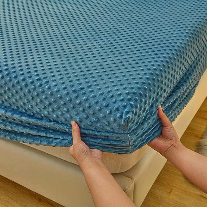ZIQINPSQ Coral Velvet Fitted Sheet-Thickened Cold-Resistant and Warm Bed Sheets-Soft Velvet Fleece Fitted Sheets with-Elastic All Around. (CadetBlue, King)